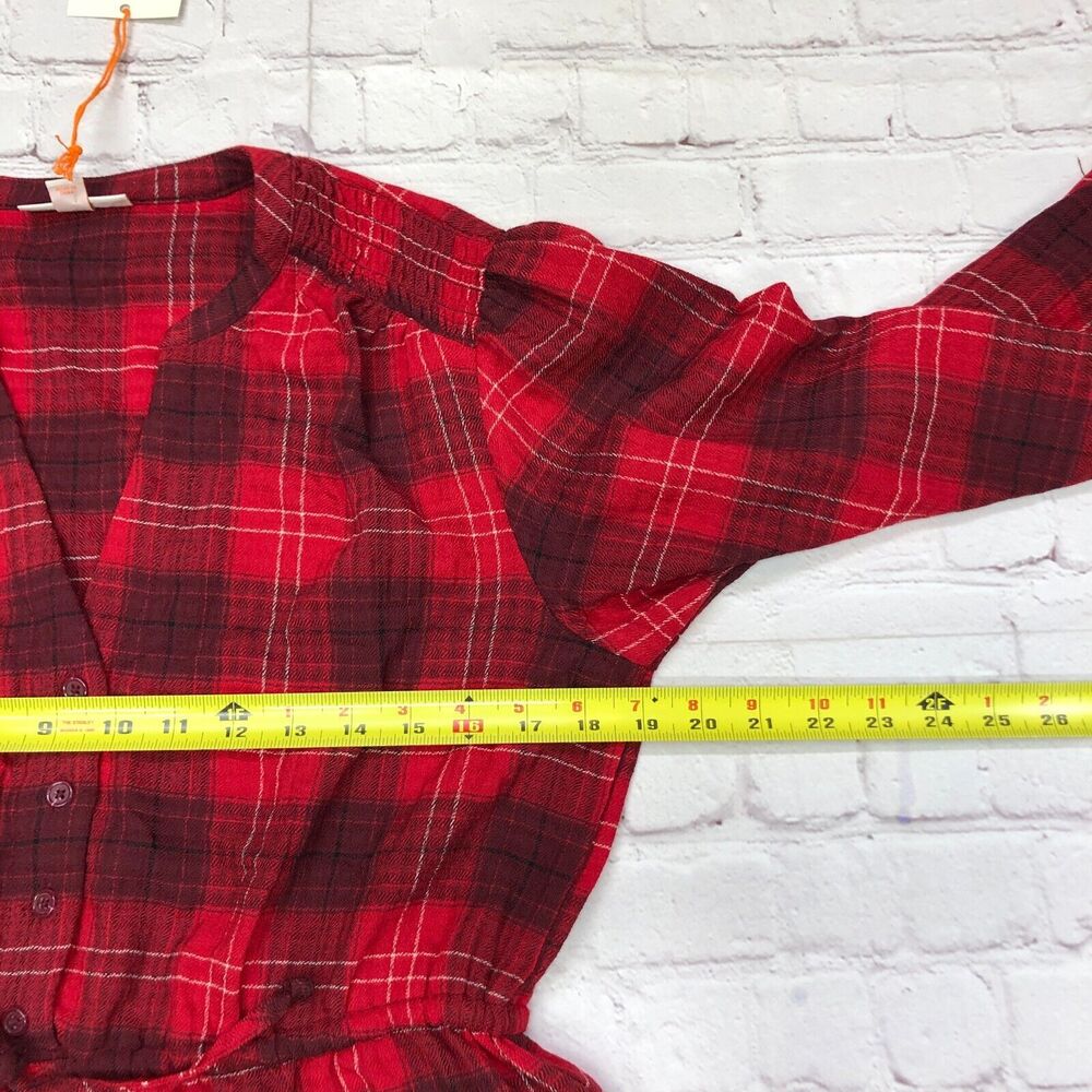 NWT Knox Rose Women Long Sleeve Plaid Dress Size Medium Red B275 -26 - Picture 3 of 16